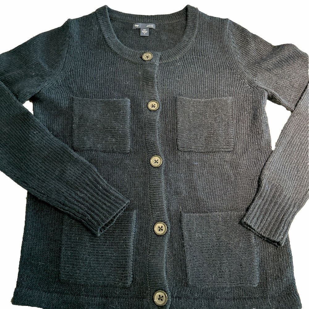 Gap Womens Size‎ Small Cardigan Alpaca Wool Sweater Navy Blue Button Pockets